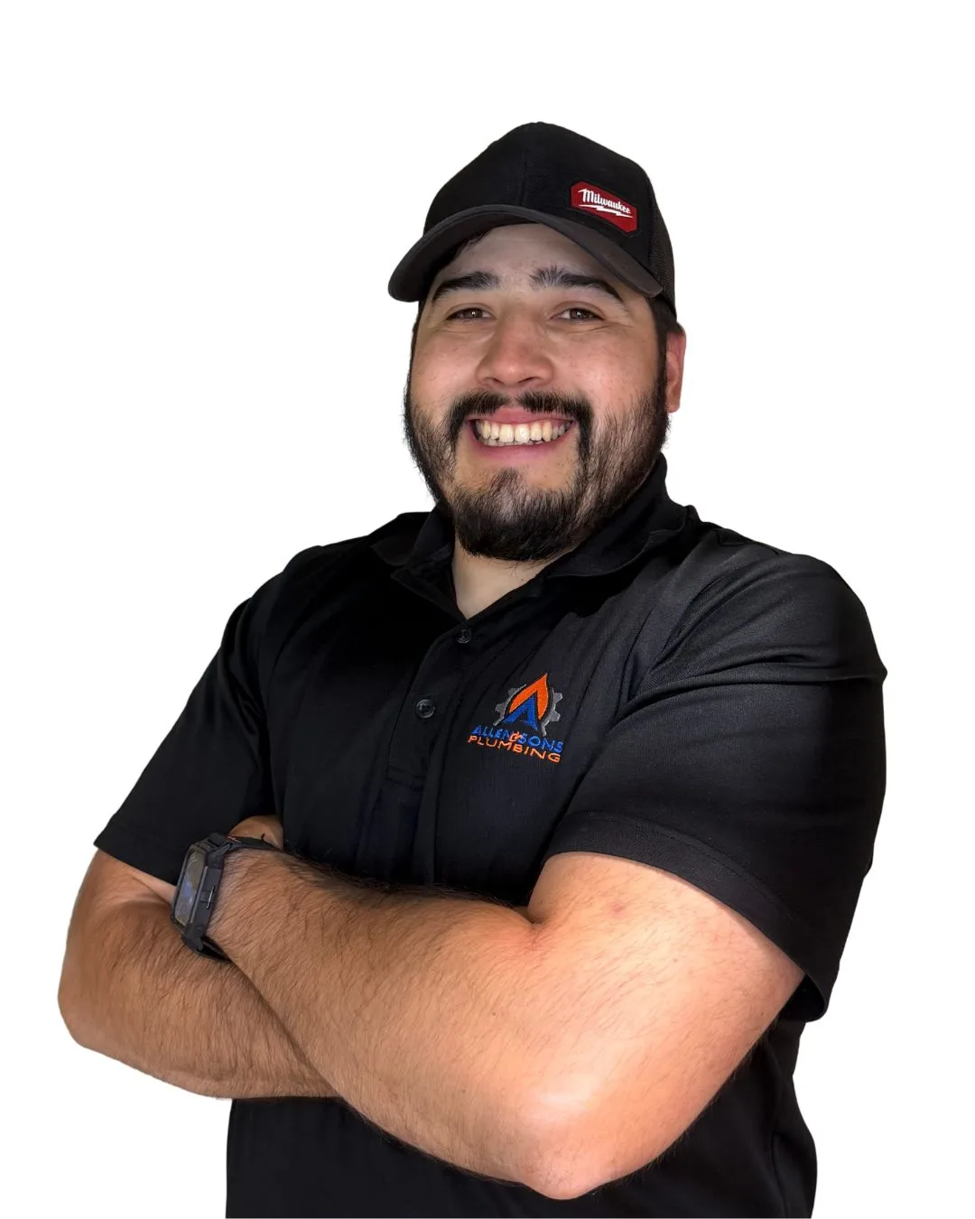 Steven Adame of Allen & Sons, in a black cap and company polo shirt